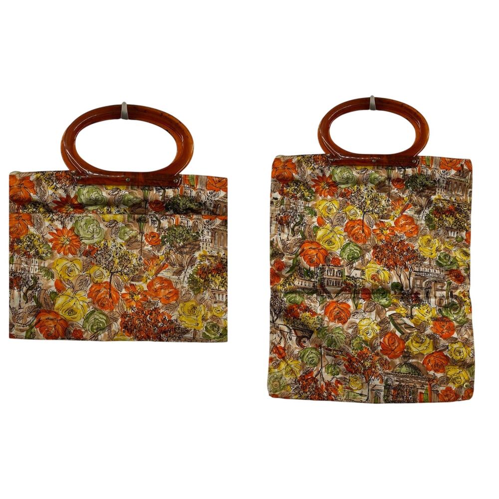 Vintage Ladies Pride Floral Jumbo Tote Resin Handles Convertible Handbag